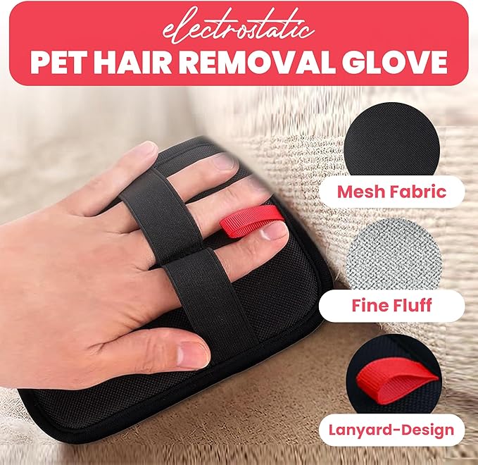 Pet Hair Removal Gloves for Dogs & Cats 2 Pack Reusable & Washable Electrostatic Pet Hair Gloves for Carpets Clothing Sofs Couch Car Seats Effortless Magic Brush Pet Hair Remover Tool