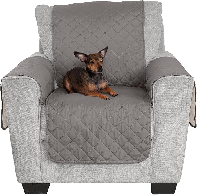 Furhaven Water-Resistant & Reversible Chair Cover Protector for Dogs, Cats, & Children - Two-Tone Pinsonic Quilted Living Room Furniture Cover - Gray/Mist, Chair