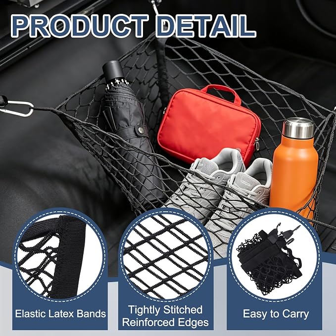 PATIKIL Truck Cargo Net, (27.6 x 19.7 Inch, Black) with Base and D-Ring | Double Elastic Adjustable Trunk Bed Net Stretchable Mesh Storage Organizer Heavy Duty for Pickup Trucks SUV Cars