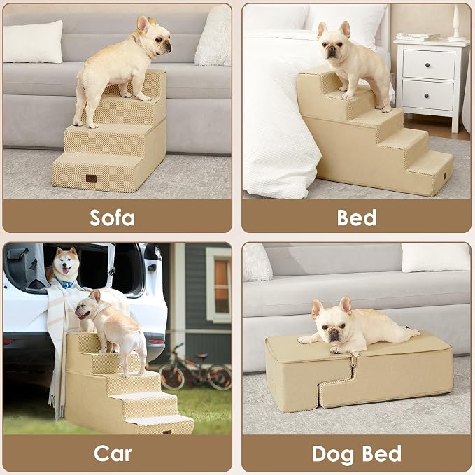 EHEYCIGA Dog Stairs for Bed 18" H, Dog 4-Steps for High Bed, Graige | Pet Steps for Small Dogs and Cats, Non-Slip Balanced Pet Ramp Indoor