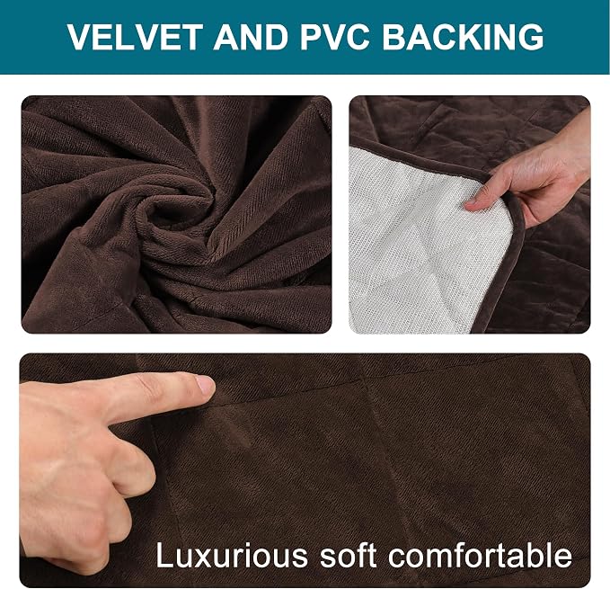 Velvet Quilted Armrest Covers - Water-Resistant Sofa Arm Protectors Set of 2 with Side Pocket Organizer, Non-Slip Furniture Covers for Chairs & Couches (Brown)