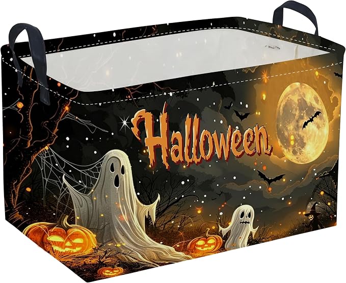 Sanjiaofeng Rectangular Halloween Ghost Storage Basket,Trick or Treat Halloween Basket for Kids,Halloweens‌ Party Candy Gift Baskets(Mysterious Ghost)
