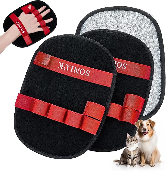 2PACK Pet Hair Removal Glove,Newly 5-Finger Electrostatic Pet Hair Glove for Dogs&Cats,Reusable Washable Magic Brush Pet Hair Remover for Laundry Cleaning,Furniture,Sofa,Carpets,Car Seat(Red)
