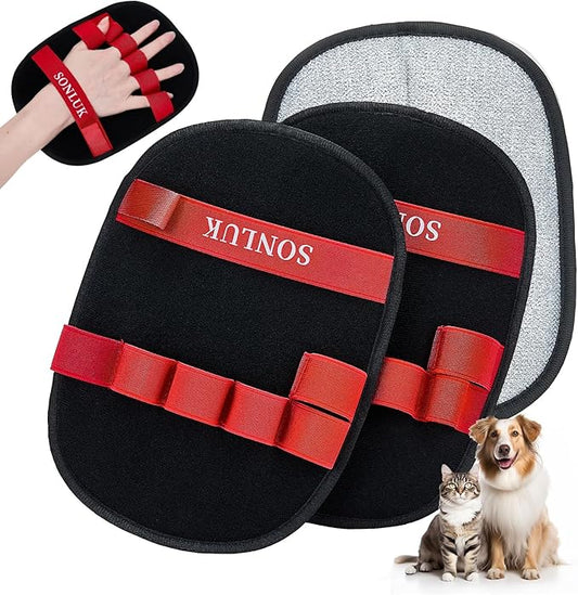 2PACK Pet Hair Removal Glove,Newly 5-Finger Electrostatic Pet Hair Glove for Dogs&Cats,Reusable Washable Magic Brush Pet Hair Remover for Laundry Cleaning,Furniture,Sofa,Carpets,Car Seat(Red)