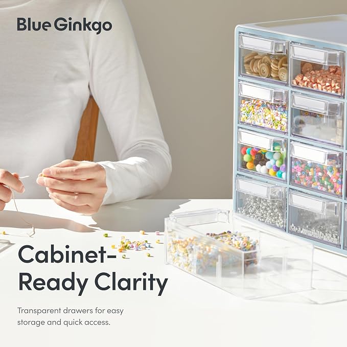 Blue Ginkgo 16-Drawer Storage Cabinet Organizer, Yellow, Made in Korea | Stackable. Adjustable. Easy Visibility.
