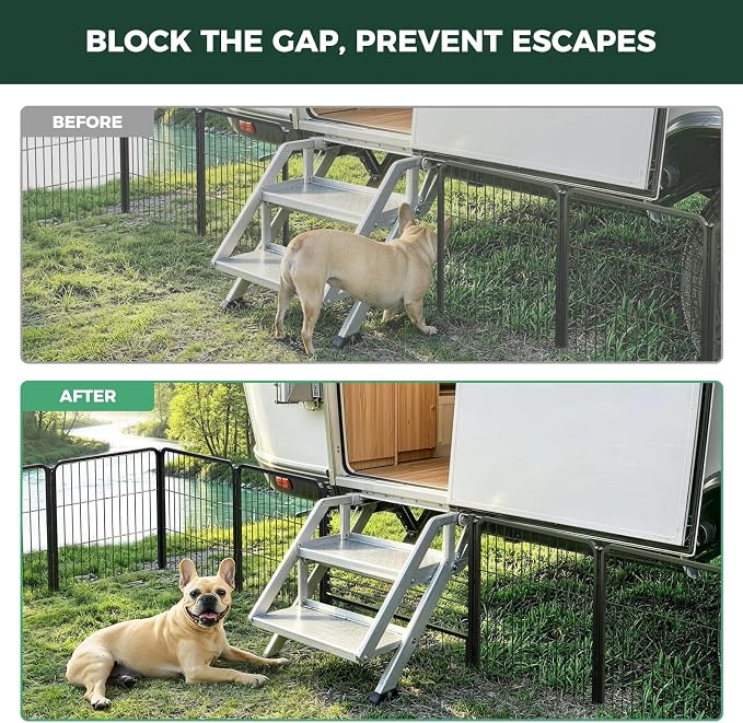 FXW Rollick Dog Playpen with RV Step Grid for RV Camping, 24" H, 16 Panels | Easy Setup & Sturdy, Blocks RV Stair Gaps, Fits RV Steps up to 26"W, For Puppies & Small Dogs, Patented
