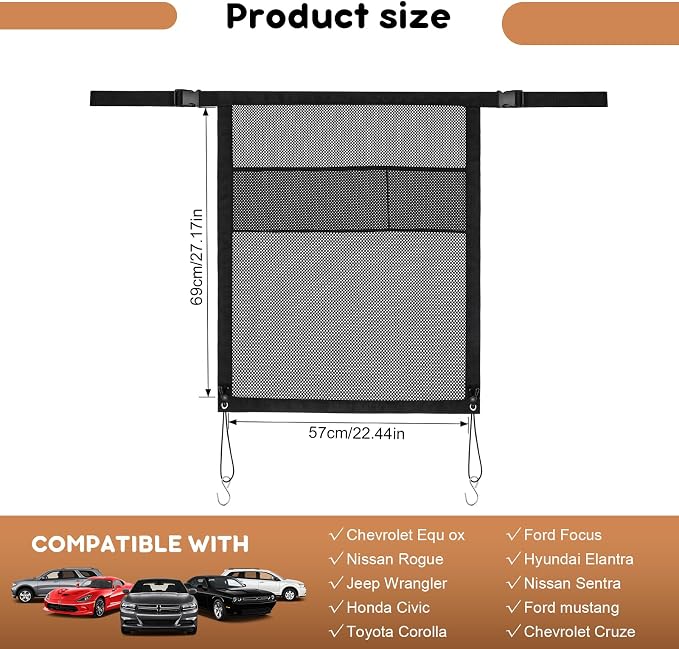 2026 New Dog Car Barrier with Mesh Organizer,Pet Safety Divider, Dog Car Net Easy Install for Cars & SUV,Truck