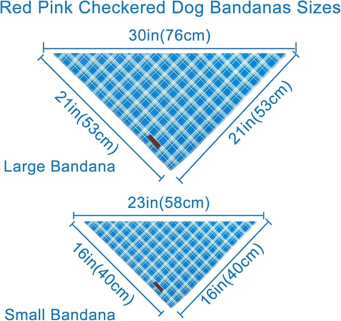 Blue Checkered Dog Bandana, Spring Summer Blue Plaid Puppy Bandana for Boy Male Dogs, Soft Cotton Pet Triangle Bid Scarf Kerchief for Boy Dogs or Cats