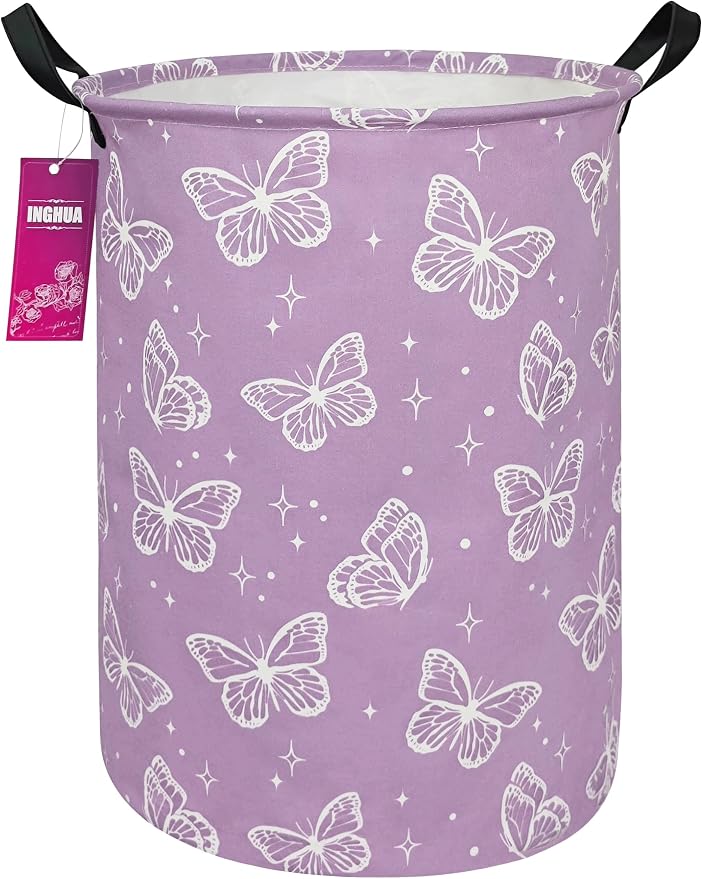 Laundry Hamper Large Canvas Fabric Storage Basket Butterfly | Organizer Bin Dirty Clothes Collapsible Waterproof for College Dorms, Boys and Girls Bedroom,Bathroom