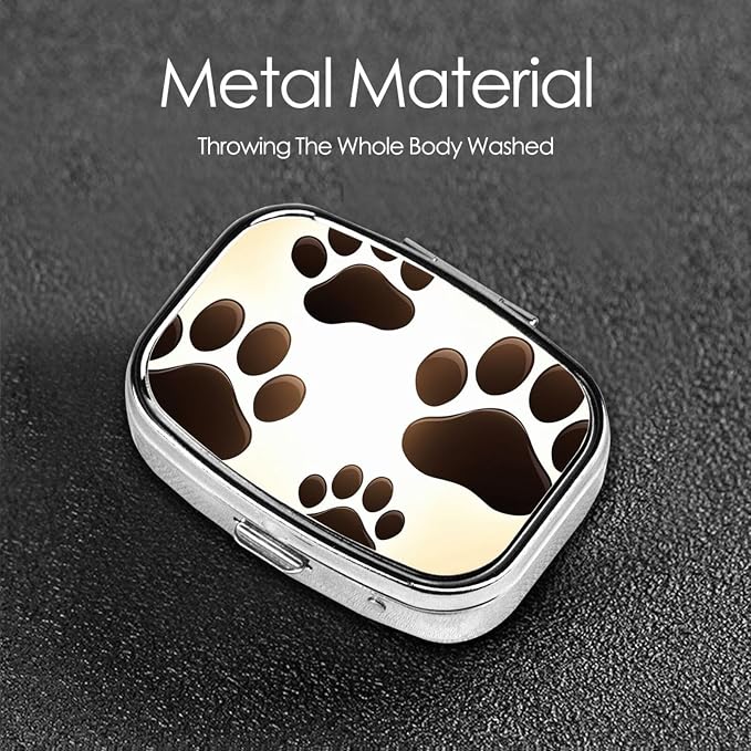 Pill Box Pet Paw Prints Square Pill Case for Purse Pocket 3 Compartment Medicine Pill Organizer Small Metal Pill Container Holder Portable Travel Pillbox to Hold Vitamins Fish Oil Supplements