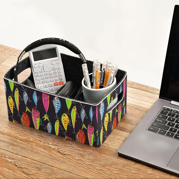 Emelivor Fishing Lures Colorful Storage Basket Bins Set (2pcs) Felt Foldable Storage Bins with Fabric Rectangle Basket for Organizing for Organizer, Closet, Shelves, Office