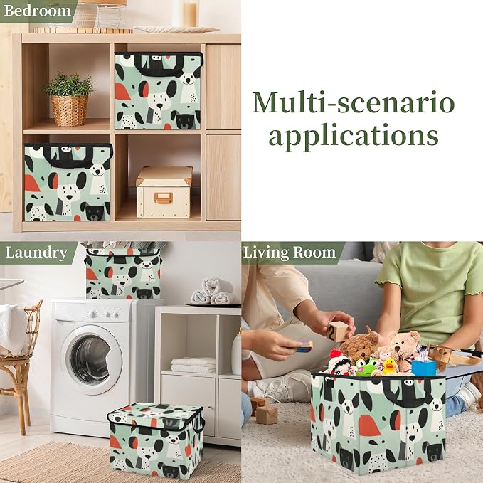 Funny Dog Storage Bins with Lids, Pet Puppy Foldable Storage Boxes with Carrying Handle Organizer Containers Baskets Cube for Home Bedroom Closet