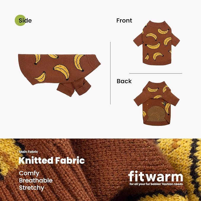 Fitwarm Banana Dog Sweater, Thermal Dog Winter Clothes for Small Dogs Boy Girl, Pet Outfit, Brown, Yellow, Small
