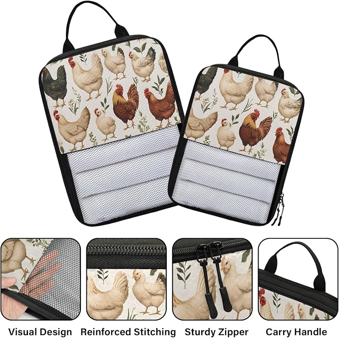 Chicken 6 Set Compression Packing Cubes Hen And Chicken Expandable Packing Organizer for Travel Accessories Luggage Suitcase Bag