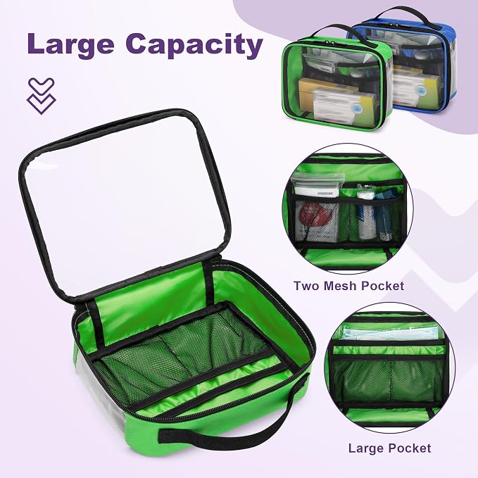 Trunab 4 Pcs First Aid Pouch Set,Color-Coded Medical Bag for Emergency Kits | Clear Zippered Pouches, Color-coded for Easy Organization, Empty for Custom Medical Supplies