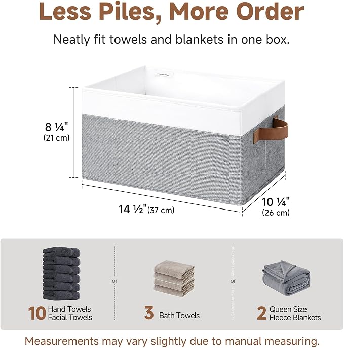 StorageWorks Closet Storage Bins, Gray&White, Large, 3-Pack | Fabric Shelf Baskets, Closet Organizers and Storage Basket, Foldable Storage Bins for Shelves, Clothes Storage Bins