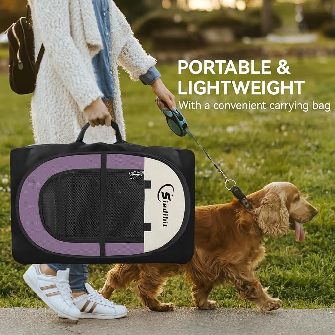 Siedihit Dog Cat Playpen, Small Puppy Pet Playpen, Dog Crate Tent Cage | Indoor/Outdoor, Portable Pop Up Dogs Kennel Playpen with Carrying Case for Dogs/Cats/Rabbits(Light Purple, Medium)