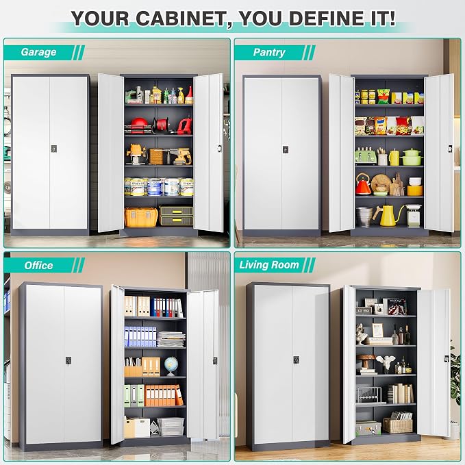 Storage Cabinet with Doors and Shelves,71" Metal Storage Cabinet with Lock Door Adjustable Shelf, Steel Lockers for Office, Home,School,Kitchen,Garage Tool Utility Cabinet