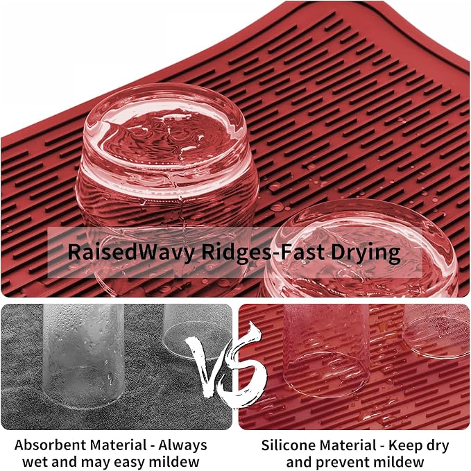ZLR Oversized Silicone Dish Drying Mat for Kitchen, 16"x18", Lava Red | Family-Size Drainboard for Pots & Pans, Thick 4mm No-Curl, Heat-Resistant Trivet to 450°F, Non-Slip, Rolls to Store
