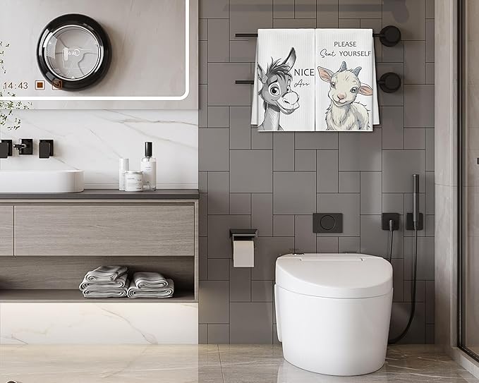 Kitchen Towels Set of 2, Farm Animal Dish Towel for Kitchen, Donkey Sheep Bathroom Decorative Hand Towels, Fast Drying Tea Towel with Slogans, Housewarming Gifts for Women Mom -B23
