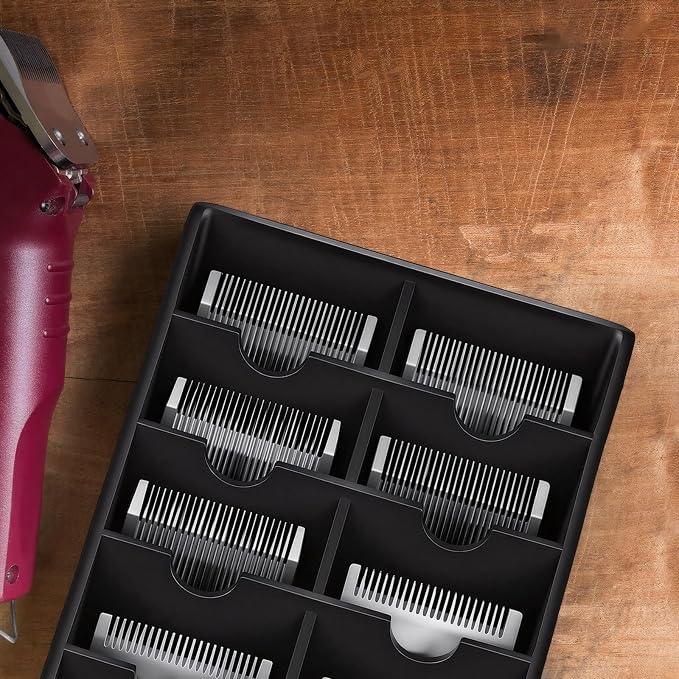 4 Pack Black Clipper Blade Holder 10 Slot Clipper Razor Blade Rack Storage Tray Caddy Grooming and Barber Holder Organizer Case and Stylist Station Accessories