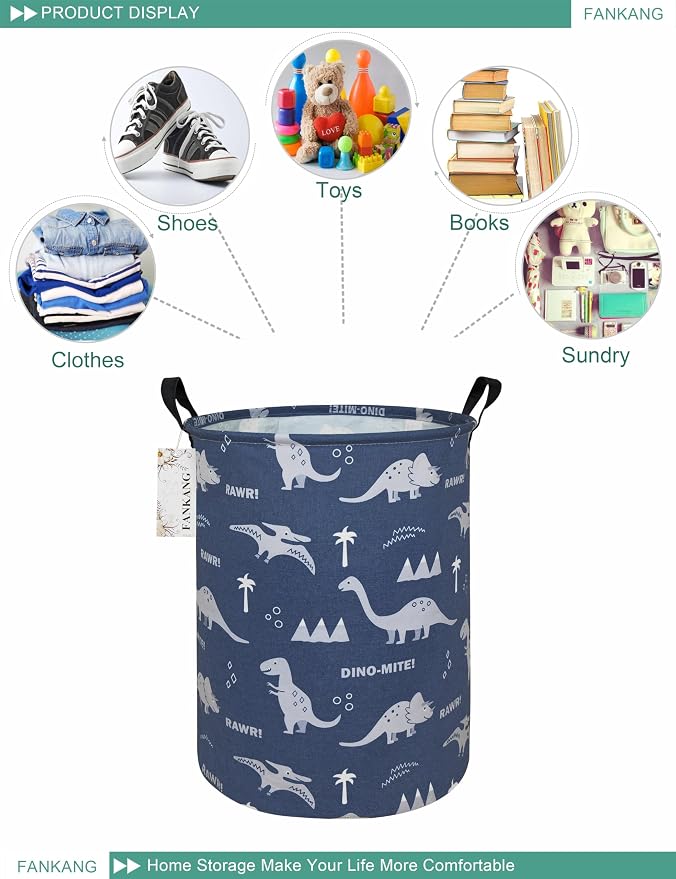 Storage Bin Foldable Nursery Organizer Basket Blue dinosaur | Foldable with Waterproof PE Coating Organizer Bin for Kids Boys and Girls,Office,Bedroom,Clothes