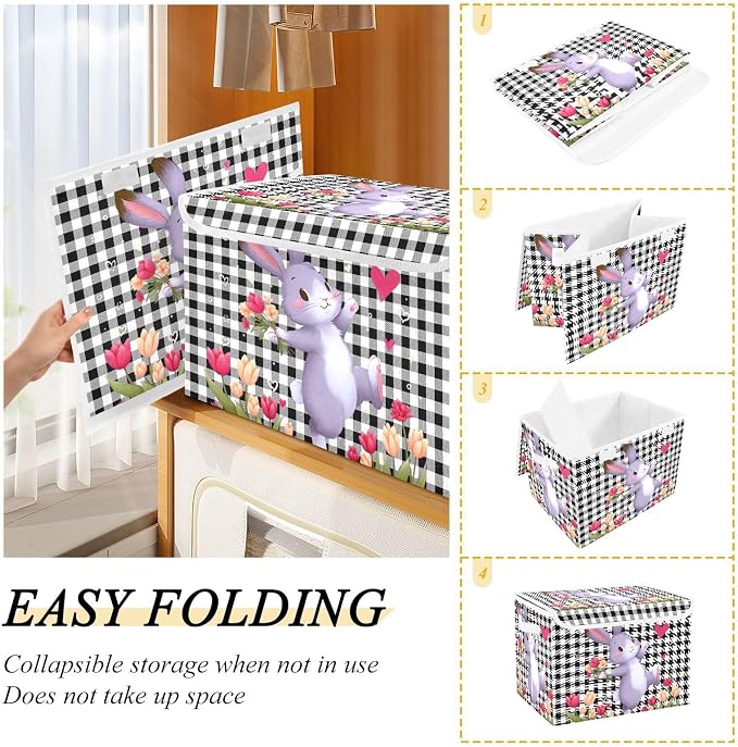 Love Rabbit Fabric Storage Bins with Lid Closet Bedroom 40L Storage Basket | Foldable & Stackable, Flip Top Dust Guard, Reinforced Handles, Home & Bedroom, Clothes & Toys, Rabbit Print Basket
