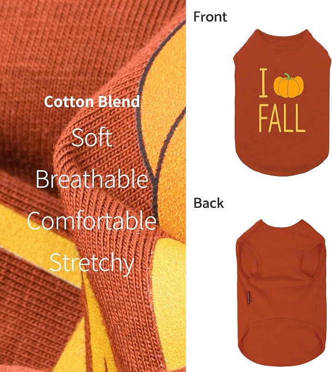 Fitwarm I Love Fall Dog Shirt, Thanksgiving Outfit for Small Dogs Boy Girl, Pet Clothes, Brown, Orange, Yellow, XL