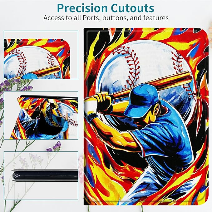 Case for Samsung Galaxy Tab E 9.6" 2015 SM-T560/T561/T567, 360 Degree Rotating Stand with Multi-Angle Vertical & Horizontal Viewing Shockproof Shell for Women Men, Baseball Man