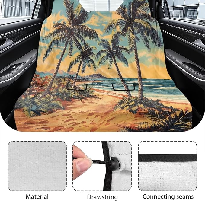 Renewold Rear Seat Towel Cover for Car Backseat Cover for Dogs in Car Back Bench Seat Towel Automotive Interior Accessories Coconut Tree Blanket Pads for Running Travel Workout Camping