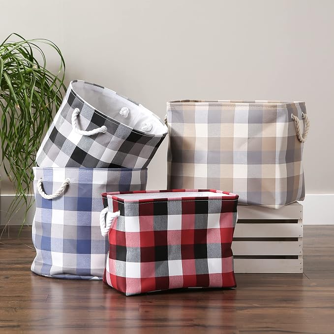 DII Buffalo Check Storage Bin, Medium Rectangle, 16x10x12, Tri Color Blue