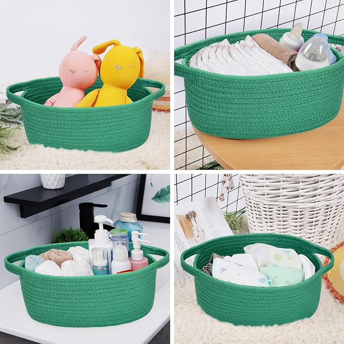 ABenkle Small Basket with Handles, Boho Decorative Rope Woven Dog Cat Toy Storage Bin Shelf Storage Organizer, Easter Christmas Gift Basket, 12"x8"x5"