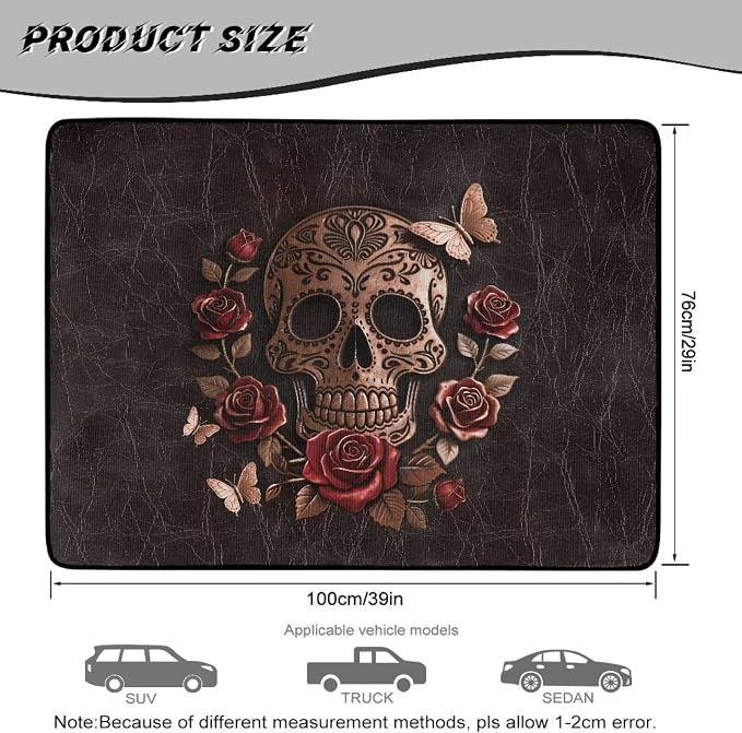 Howilath Vintage Brown Skull Rose Car Trunk Mat 29"x39" All Weather Cargo Liner Durable Rear Trunk Protection Stylish Vehicle Interior Accessories for Car SUV Truck