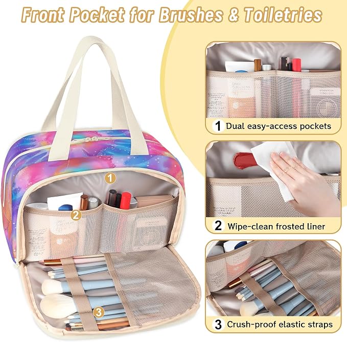 Pinks And Purple Tie Dye Marble Travel Toiletry Bag with Handle | Wet & Dry Separation, Full-Size Bottle Friendly, Leak-Proof, Waterproof, Easy to Clean, for Travel, Gym, Home