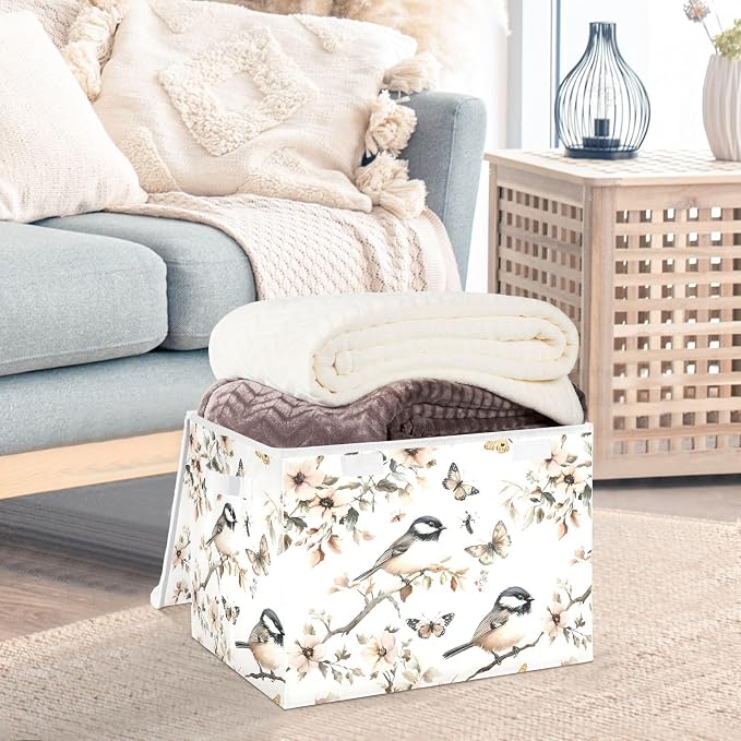 Aesthetic Black - Capped Chickadee Birds Storage Containers Organizers And Storage Foldable for Shoe Garage