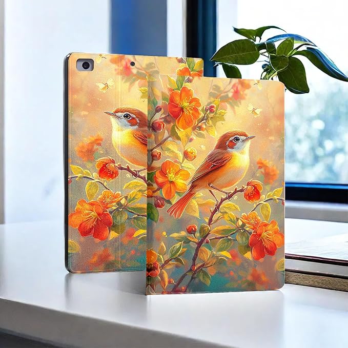 for Microsoft Surface Pro 11/10/9-13" 2024/2022 Tablet Case,Auto Wake/Sleep,Adjustable Stand Protective Cover - Bird and Flower Pattern