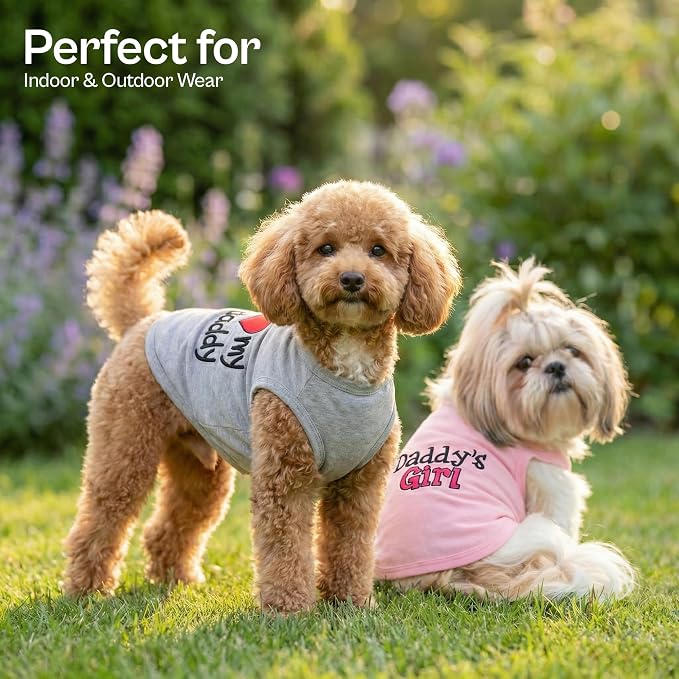 Parisian Pet 2 Pack Dog Shirts – 100% Cotton Shirts for Medium Dogs – Sleeveless I Love My Daddy & Daddy’s Girl Dog Clothes – Breathable Summer Pet Apparel - Stretchy and Stylish T Shirts for Dogs