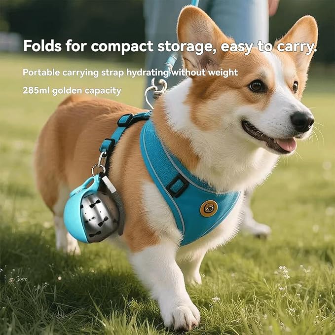Portable Dog Water Ball,Portable Dog Water Bottle with Bowl,Foldable Pet Water Bottle for Travel,with Stainless Steel Cup & Silicone Bowl,Leak-Proof & Compact Dog Travel,Hiking & Travel (Pink+Print)