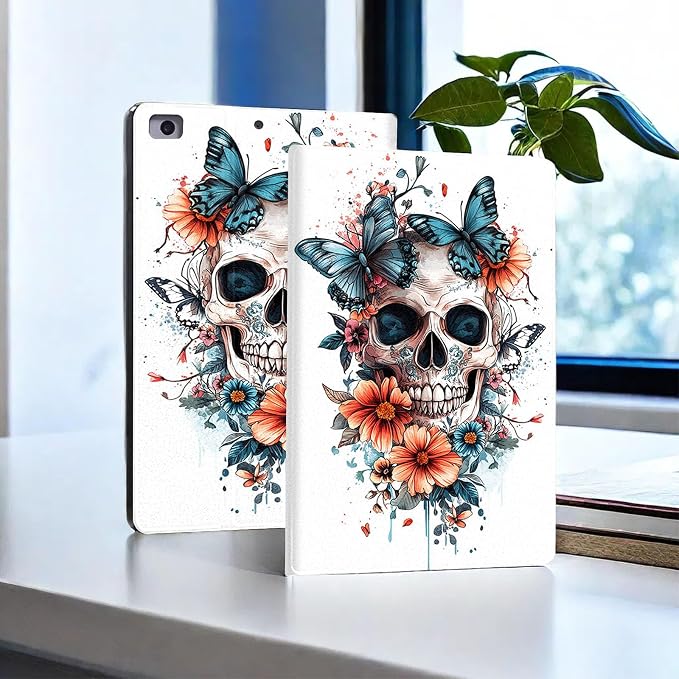 for Microsoft Surface Pro 7 Plus,Surface Pro 7/6/5/4 12.3" Tablet Case,Auto Wake/Sleep,Adjustable Stand Protective Cover - Skull Butterfly