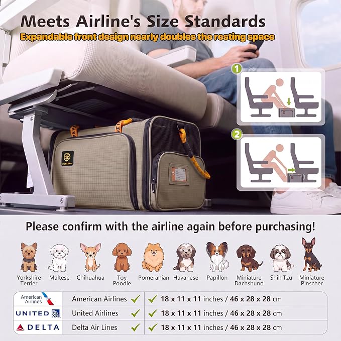 PAWZIDEA Expandable Pet Carrier for Small Cats & Dogs, TSA Airline Approved | 18"×11"×11" Soft-Sided Small Dog Travel Bag, Collapsible Top-Load Cat Carrier for 2 Cats Under Seat, Puppy Car Seat Up 15lbs