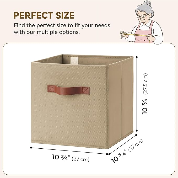 GRANNY SAYS Cube Storage Bins, 11 Inch Cube Organizers, Khaki, 6-Pack | Collapsible Storage Boxes with Thickened Base Plate, Sturdy Handles, Decorative Baskets for Shelves, Closet