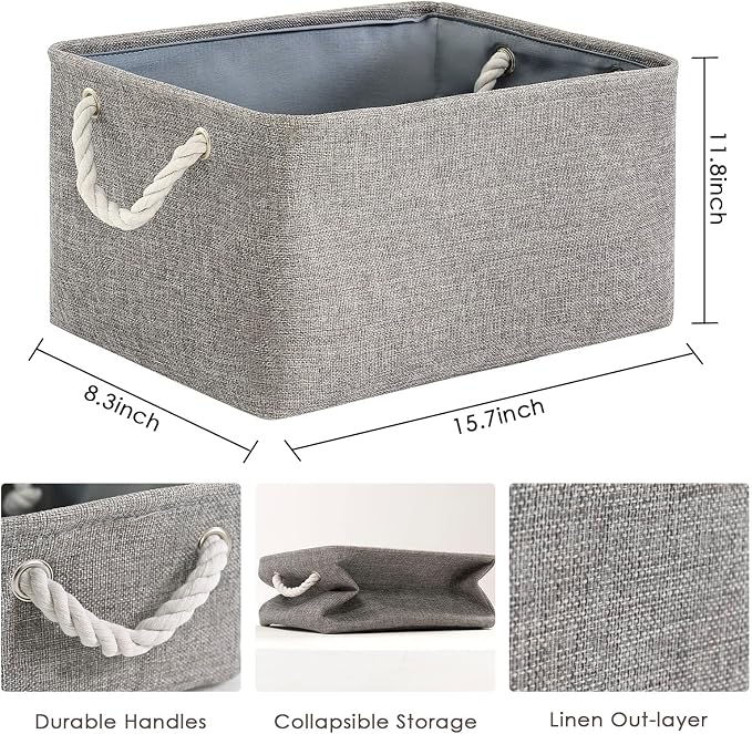 Large Storage Bins- Storage Baskets for Organizing Shelves, Basket Organizer for Closet Bookshelf Dog Toy Nursery Clothes Laundry Home Organization, Fabric Storage Cubes W/Handles