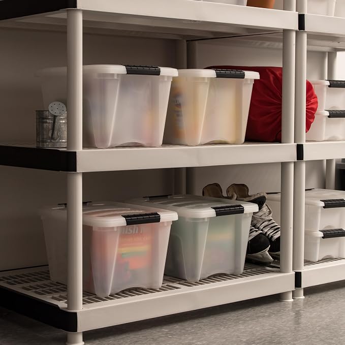 IRIS USA 6-Pack 19 Quart Storage Bins with Lids, Pearl | Conceals contents for a clean look. Great for linens, décor, closet storage, and supplies. Nestable design saves space
