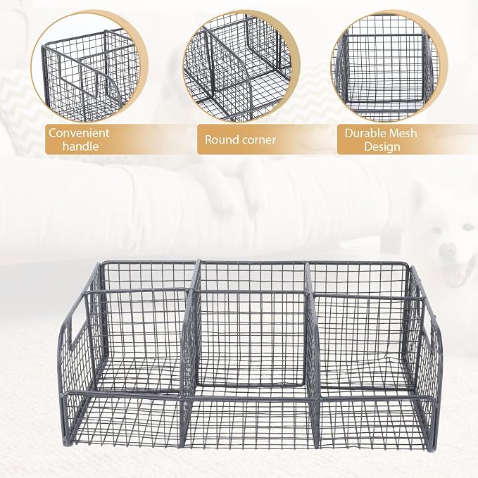 dog toy bin chew proof Large Metal Mesh DOG TOY basket with Compartments and Handle dogs toys bin dog food storage container box Countertop Pet Storage Organizer