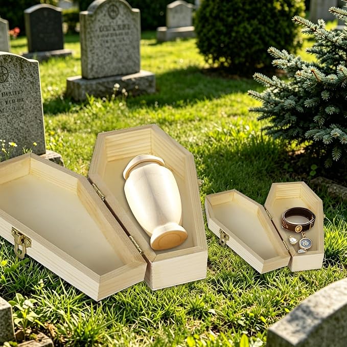 Big & small wooden casket, Creative Hobbies 11.9 Inch Pack of 2, Unpainted, Decorations, bird casket, Pet Urn, spooky craftsm for voodoo doll, miniature coffin for DIY