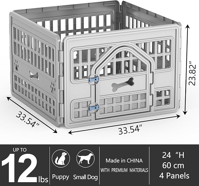 Dog PlayPen Indoor,12-Panel Puppy Playpen Outdoor Waterproof,Heavy Resin Dog Fence for Small Medium Large Extra Dogs,Foldable in Half(125.3 * 125.3 * 23.82in)
