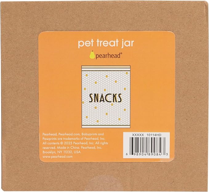 Pearhead Ceramic Dog Treat Jar with Wooden Lid – Bistro Tile Dog Biscuit Container for Countertop, Airtight Stoneware Pet Treat Storage Canister for Puppy Treats & Training Rewards (Pack of 2)