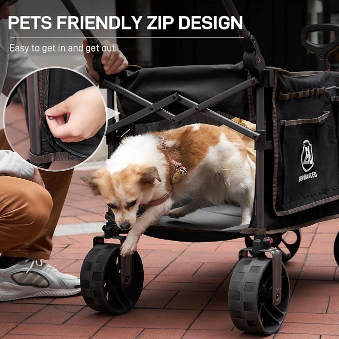 EVER ADVANCED Folding Push Wagon with Canopy, Shopping Cart with Brakes | Portable Collapsible Wagon Cart with All-Terrain Big Wheels for Camping, Beach, Sports