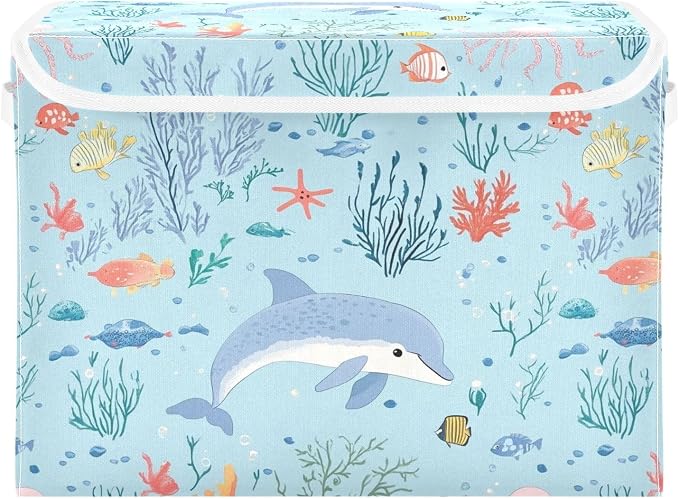 Blue Dolphin Storage Container Storage Organizer Bins With Lid Handle for Blanket Under Bed