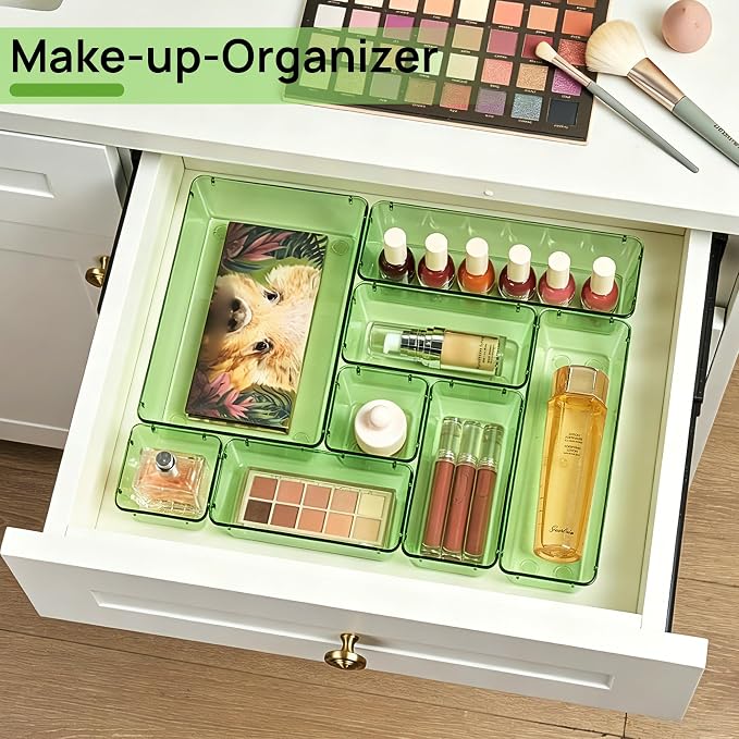 Vtopmart 25 Pack Plastic Drawer Organizers with Non-slip Rubber Pads | 4-Size Versatile Makeup Organizer, Storage Containers Small Bins for Makeup, Jewelries, Bedroom, Kitchen Utensils and Office